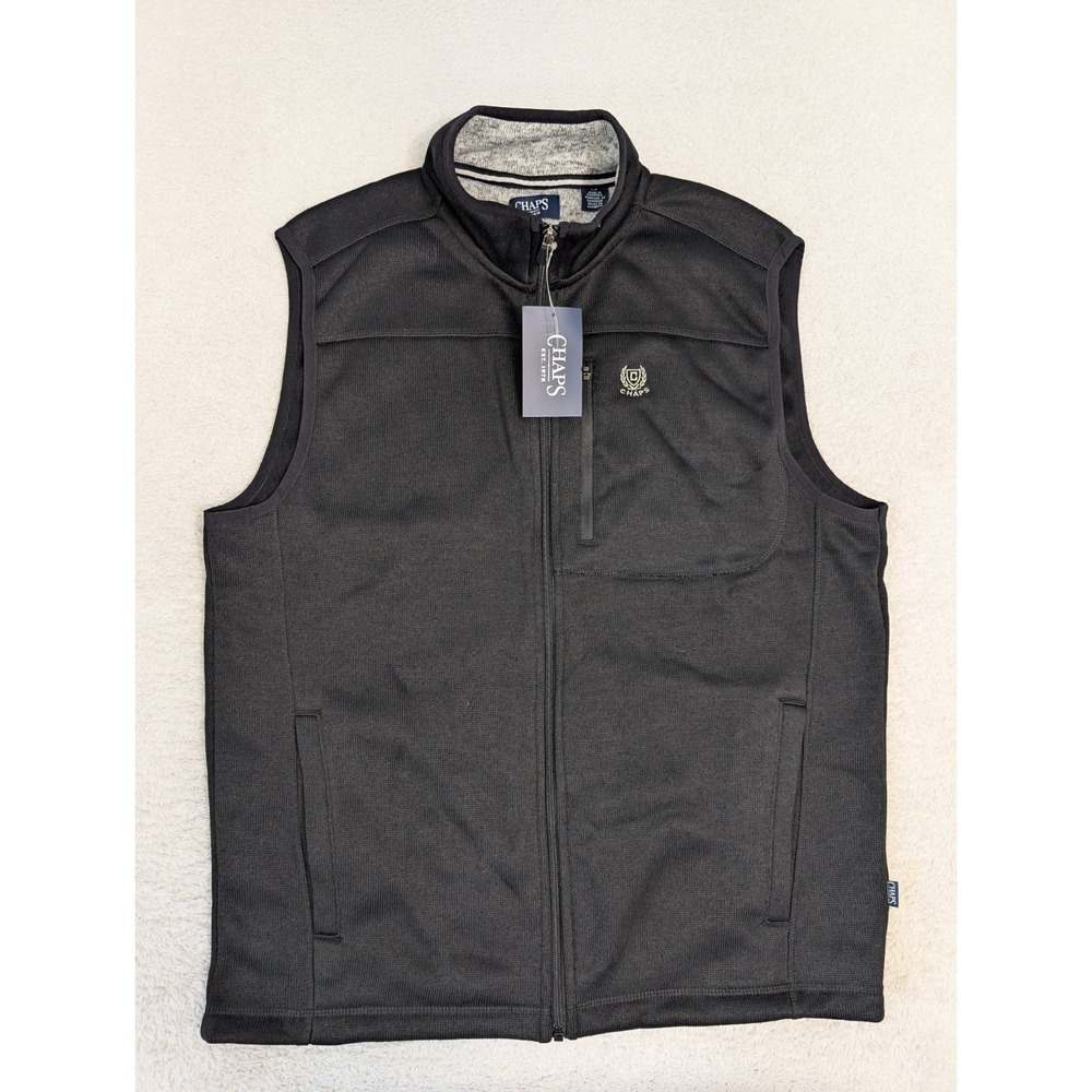 NEW! Chaps Fleece Vest Jacket Men's Size Large‎ AMERICAN Black Full Zip Pockets